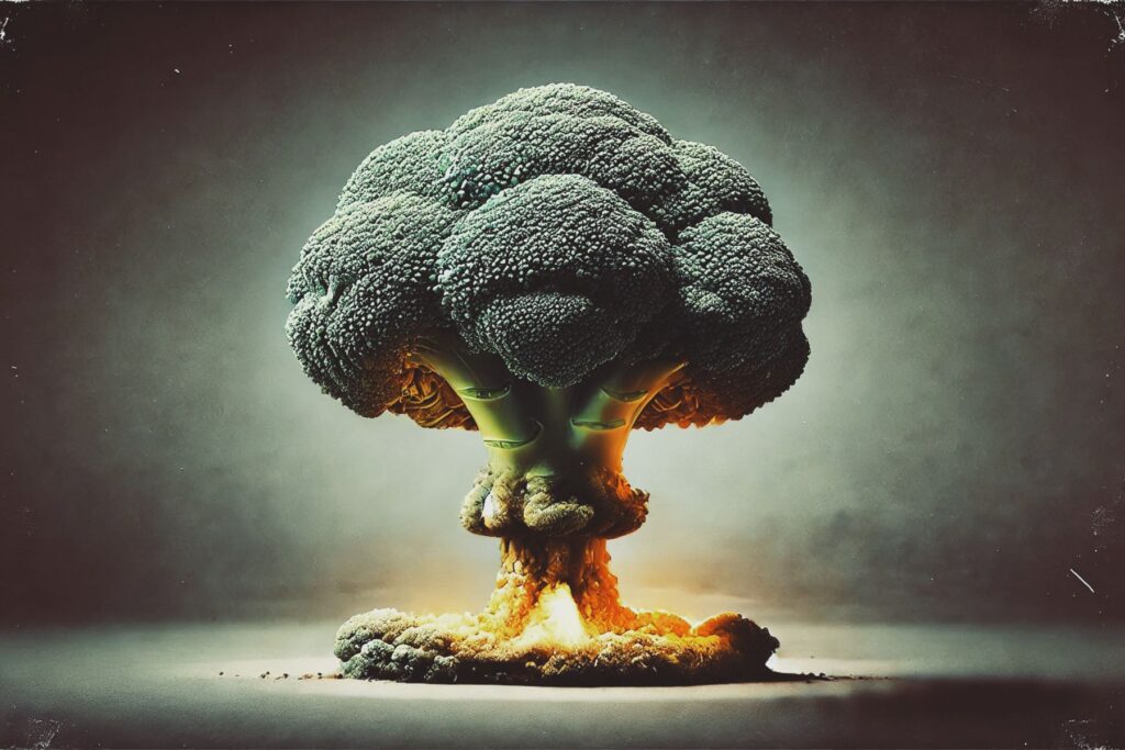 KI-generiertes Bild eines Brokkolis, der aussieht wie eine explodierende Atombombe. - Wieso ticken Eltern manchmal aus und was hilft dann?