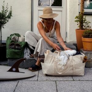Grosse ökologische Stofftasche aus Bio-Baumwolle, nachhaltig, robust und ideal für Einkäufe, Strandtage oder den Alltag.