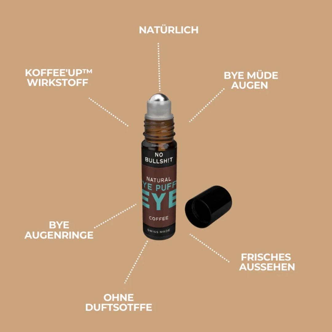 No Bullsh!t Bye Puffy Eye Augenroller in brauner Glasflasche mit schwarzem Deckel