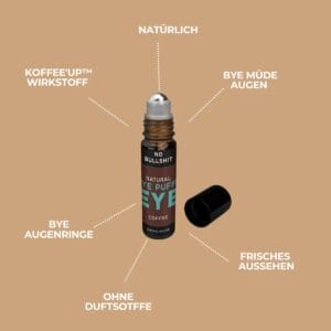 No Bullsh!t Bye Puffy Eye Augenroller in brauner Glasflasche mit schwarzem Deckel
