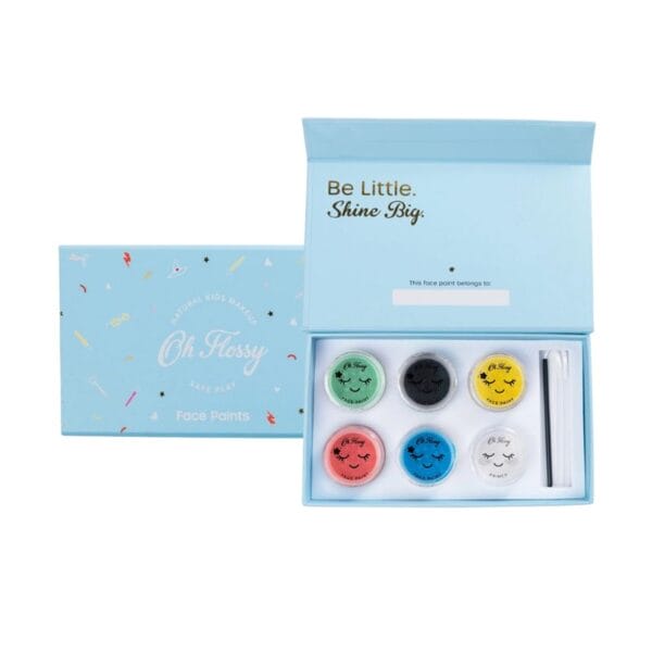 Entdecke die Bio Kinderschminke von Oh Flossy für Kinder. Naturbasierte Farben, frei von Schadstoffen, perfekt für Fasnacht, Halloween & Spielen.