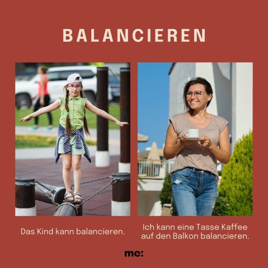 Kind balanciert auf Stange, Mutter balanciert Kaffeetasse. Kindergarten-Voraussetzungen vs. Eltern-Benefits – eine Gegenüberstellung.