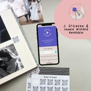 Voicestories Mini sind personalisierbare Audio-Sticker im kleinen Format – perfekt, um Sprachnachrichten auf Postkarten, Geschenken oder in Fotoalben kreativ und emotional festzuhalten.