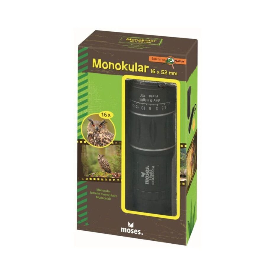 Monokular mit 16-facher Vergrösserung – leicht, handlich und ideal für Wanderungen, Reisen und Tierbeobachtungen.