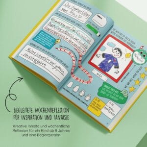 Dieses Journal für Kids lädt Kinder ein, ihren Alltag festzuhalten: kurze Fragen, Mini-Challenges und viel Platz zum Zeichnen, Schreiben und Entdecken. Es fördert Kreativität, Achtsamkeit und Schreibfreude.