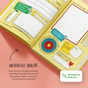 Dieses Journal für Kids lädt Kinder ein, ihren Alltag festzuhalten: kurze Fragen, Mini-Challenges und viel Platz zum Zeichnen, Schreiben und Entdecken. Es fördert Kreativität, Achtsamkeit und Schreibfreude.