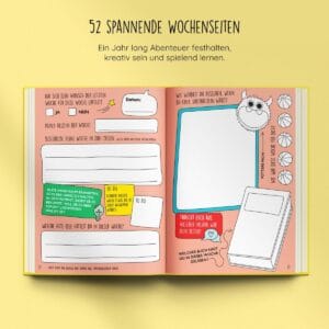 Dieses Journal für Kids lädt Kinder ein, ihren Alltag festzuhalten: kurze Fragen, Mini-Challenges und viel Platz zum Zeichnen, Schreiben und Entdecken. Es fördert Kreativität, Achtsamkeit und Schreibfreude.