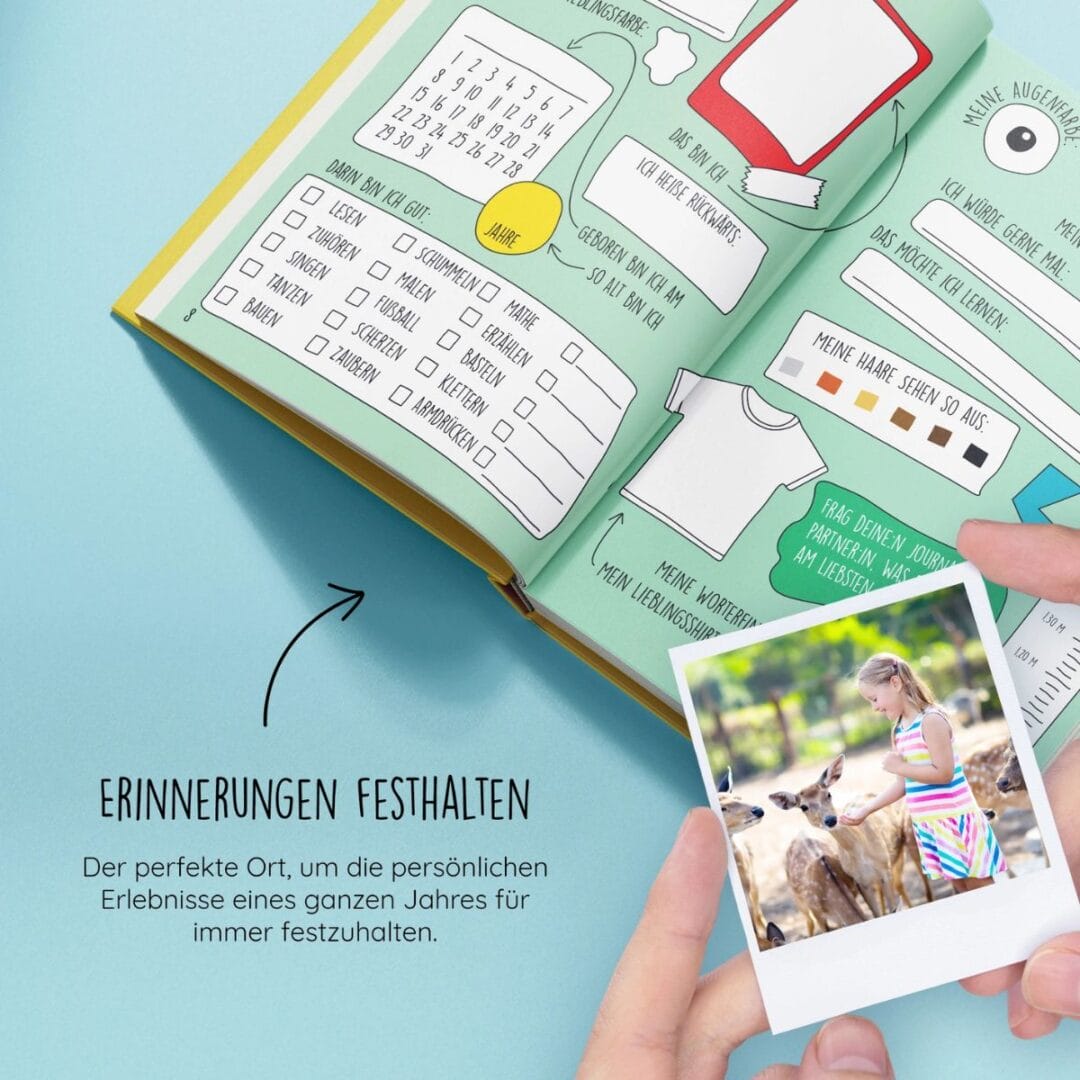 Dieses Journal für Kids lädt Kinder ein, ihren Alltag festzuhalten: kurze Fragen, Mini-Challenges und viel Platz zum Zeichnen, Schreiben und Entdecken. Es fördert Kreativität, Achtsamkeit und Schreibfreude.