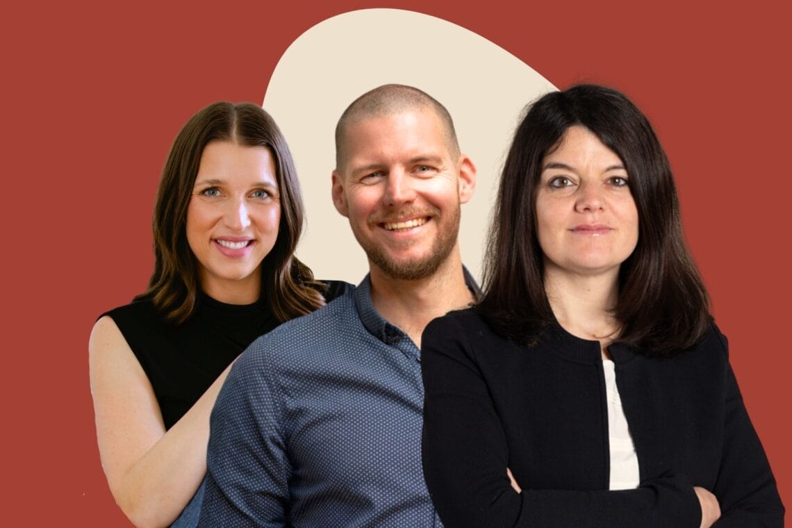 Collage aus den Porträts von Paige Connell, Philip Bandholtz und Dr. Filomena Sabatella - Wie erkläre ich Mental Load meinem Partner?