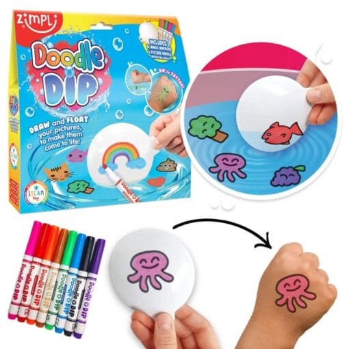 Kreatives Bastelset für Kinder: Mit dem Doodle N Dip eigene Zeichnungen zum Leben erwecken, schwimmen lassen und eintauchen – perfekt für Regentage und kreative Stunden.