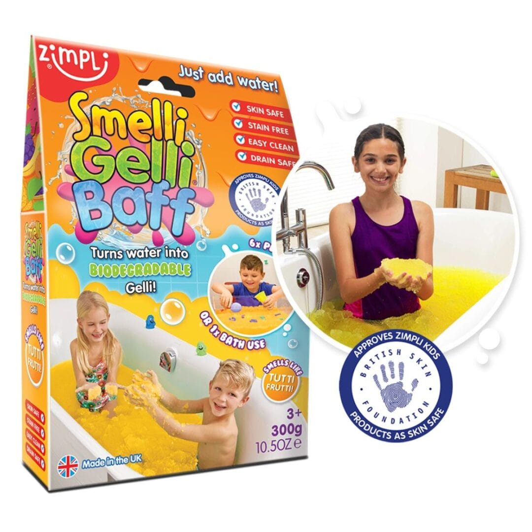 Entdecke mit dem Smelli Gelli Baff einzigartigen Badespaß – Wasser wird zu buntem Schleim und wieder zurück, hautfreundlich und biologisch abbaubar.