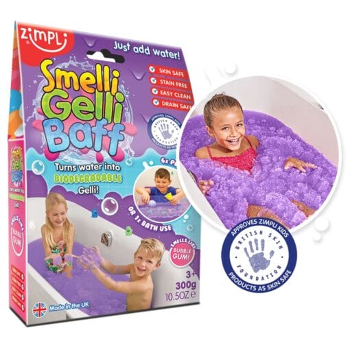 Entdecke mit dem Smelli Gelli Baff einzigartigen Badespaß – Wasser wird zu buntem Schleim und wieder zurück, hautfreundlich und biologisch abbaubar.