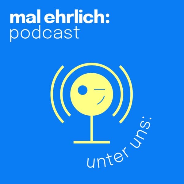 Das mal ehrlich unter uns Logo mit einem gelben Podcast-Signet mit einem Smiley drin.