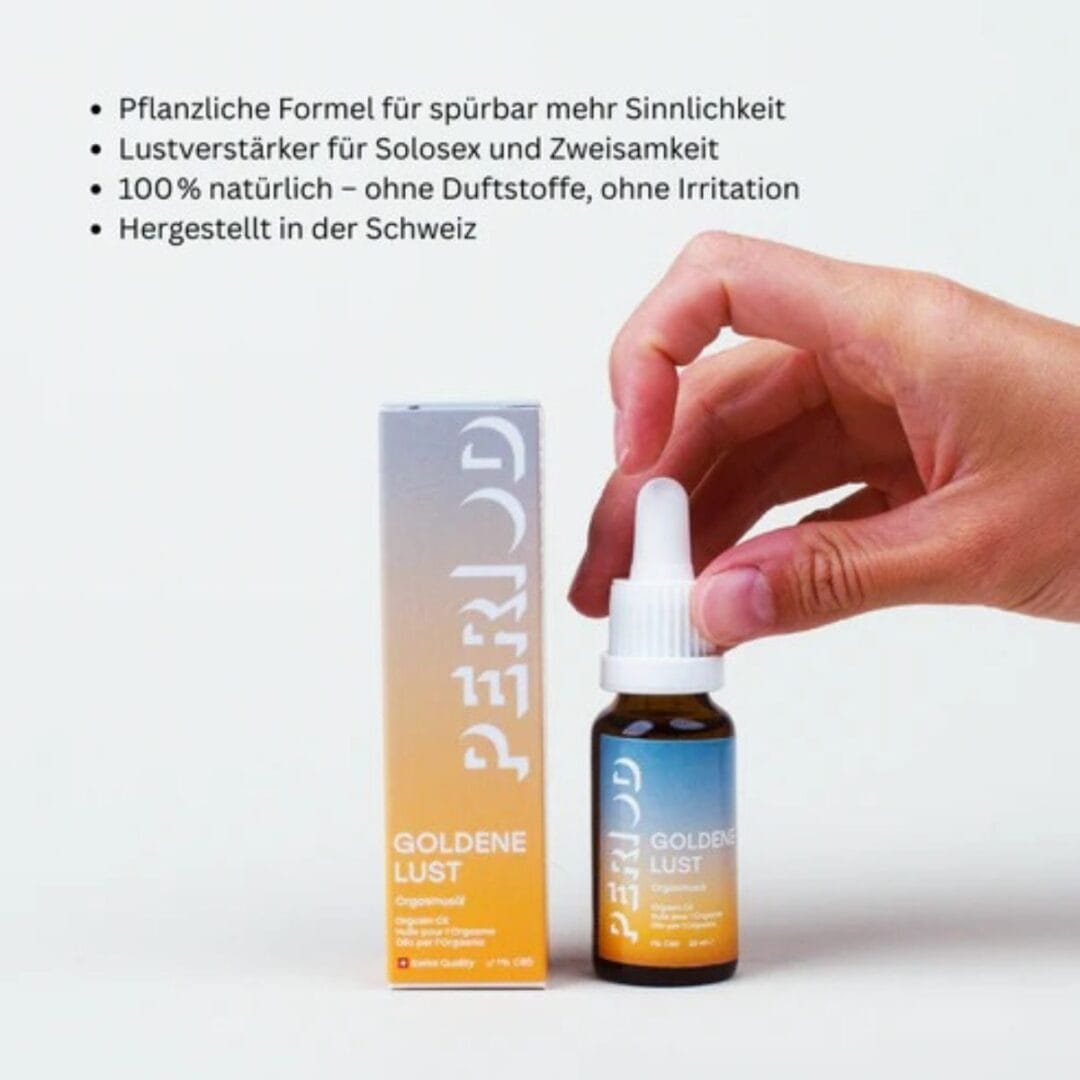 Das Orgasmusöl Goldene Lust ist gemacht für höhere Erregung, intensivere Gefühle und tiefere Entspannung.