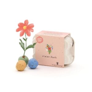 Die 6 grünen Blumenmurmeln im Mini-Eierkarton enthalten Wildblumen-Saatgut