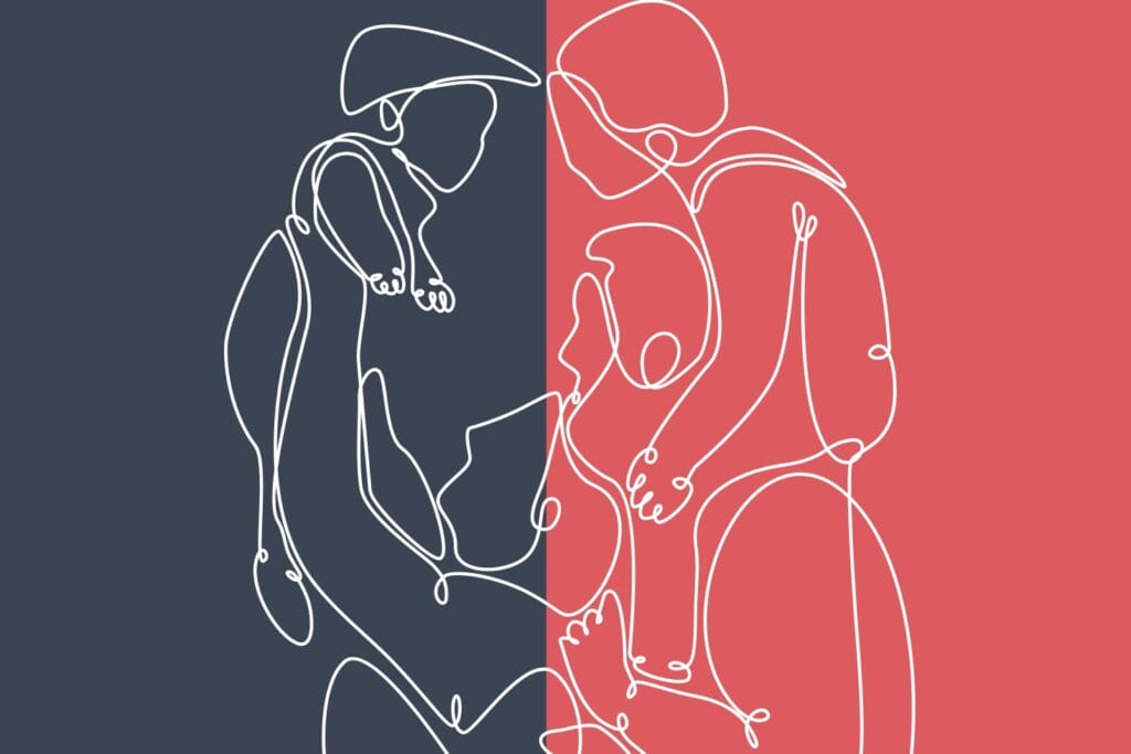 Eine Illustration zeigt eine vierköpfige Familie im Bericht vom Familienbarometer