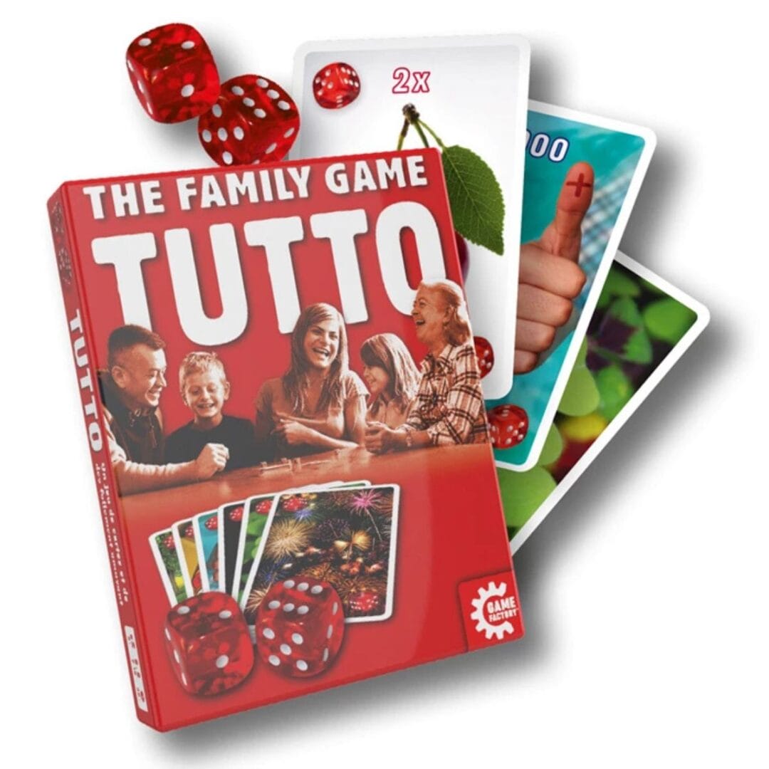 Würfelspiel Tutto mit Spielblock, Würfeln und Stift. Kompakt und handlich, perfekt für Familie, Freunde oder unterwegs für schnelle, spannende Spielrunden.