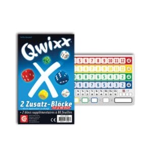 Kompaktes Würfelspiel Qwixx: Würfel, Spielblock und Stift für unterwegs. Ideal für Reisen, schnelle Spielrunden und cleveres Punkte sammeln für Kinder ab 8 Jahren.