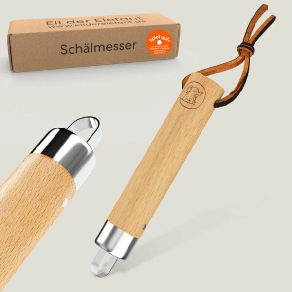 Schälmesser für Kinder ab 6 Jahren mit runder Klinge und Buchenholzgriff. Zum Schälen von Obst, für erste Schnitzversuche und Outdoor-Abenteuer.