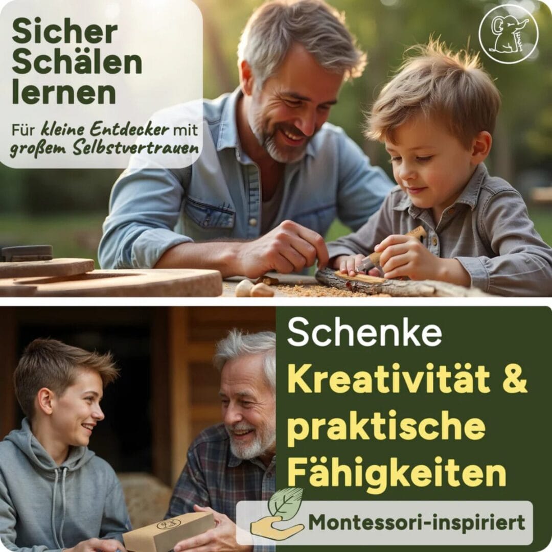 Schälmesser für Kinder ab 6 Jahren mit runder Klinge und Buchenholzgriff. Zum Schälen von Obst, für erste Schnitzversuche und Outdoor-Abenteuer.