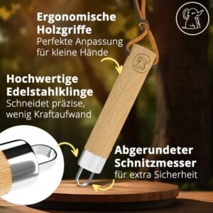 Schälmesser für Kinder ab 6 Jahren mit runder Klinge und Buchenholzgriff. Zum Schälen von Obst, für erste Schnitzversuche und Outdoor-Abenteuer.