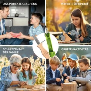 Schnitzmesser für Kinder ab 5 Jahren mit Filztasche, Handschuhen und runder Klinge. Spiel-Gut-Siegel. Sicherer Einstieg ins Schnitzen.