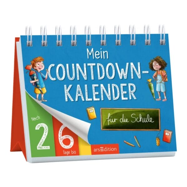 Countdown-Kalender Schule: zählt Tage bis zum ersten Schultag, zu den Ferien oder zum Geburtstag rückwärts. Für Kinder ab 5 Jahren, von arsEdition.
