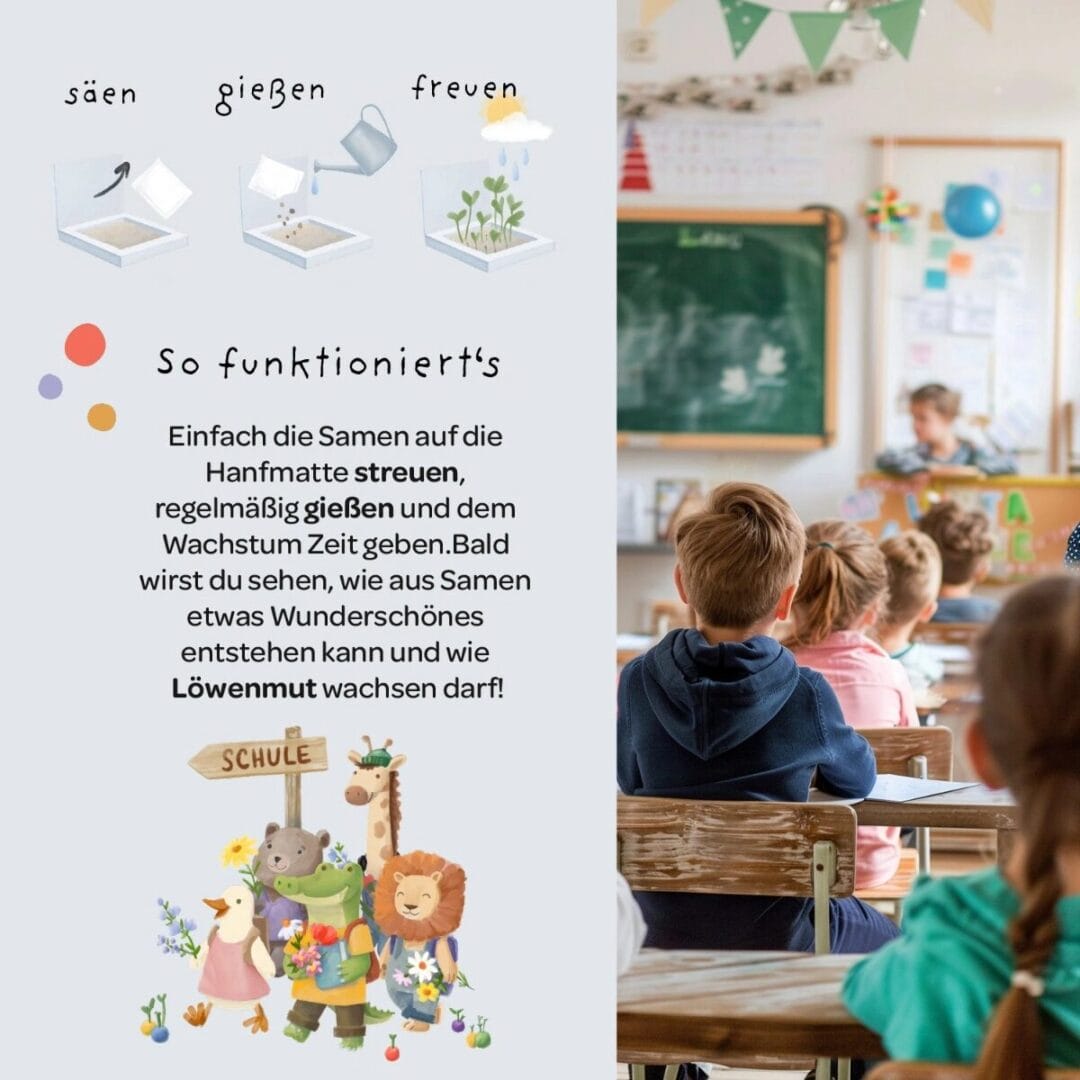 Pflanzkästchen mit Wildblumensaatgut zum Schulanfang – nachhaltig, bio-zertifiziert, direkt bepflanzbar. Das kreative Geschenk für Kinder.