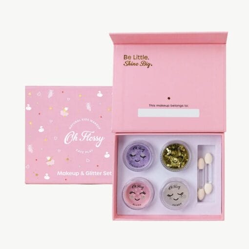 Bio Glitzer von Oh Flossy – sicher für Kinder, pflanzenbasiert und biologisch abbaubar. Perfekt für kreative Schminklooks & Kinderpartys.