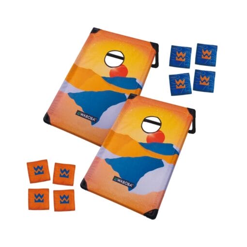Waboba Cornhole Travel Set: 2 leichte Boards, 8 Bohnensäckchen, Tragetasche inklusive. Schnell aufgebaut, ideal für Garten, Strand & unterwegs.