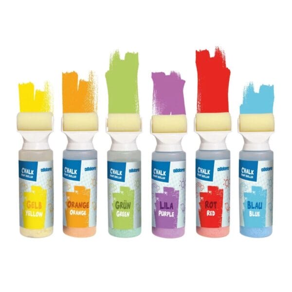 Kreideroller 6er-Set von alldoro: 6 Farbrollen à 250 ml für kleckerfreien Malspass draussen. Ab 3 Jahren, ideal für Terrasse, Gehweg & Garten.