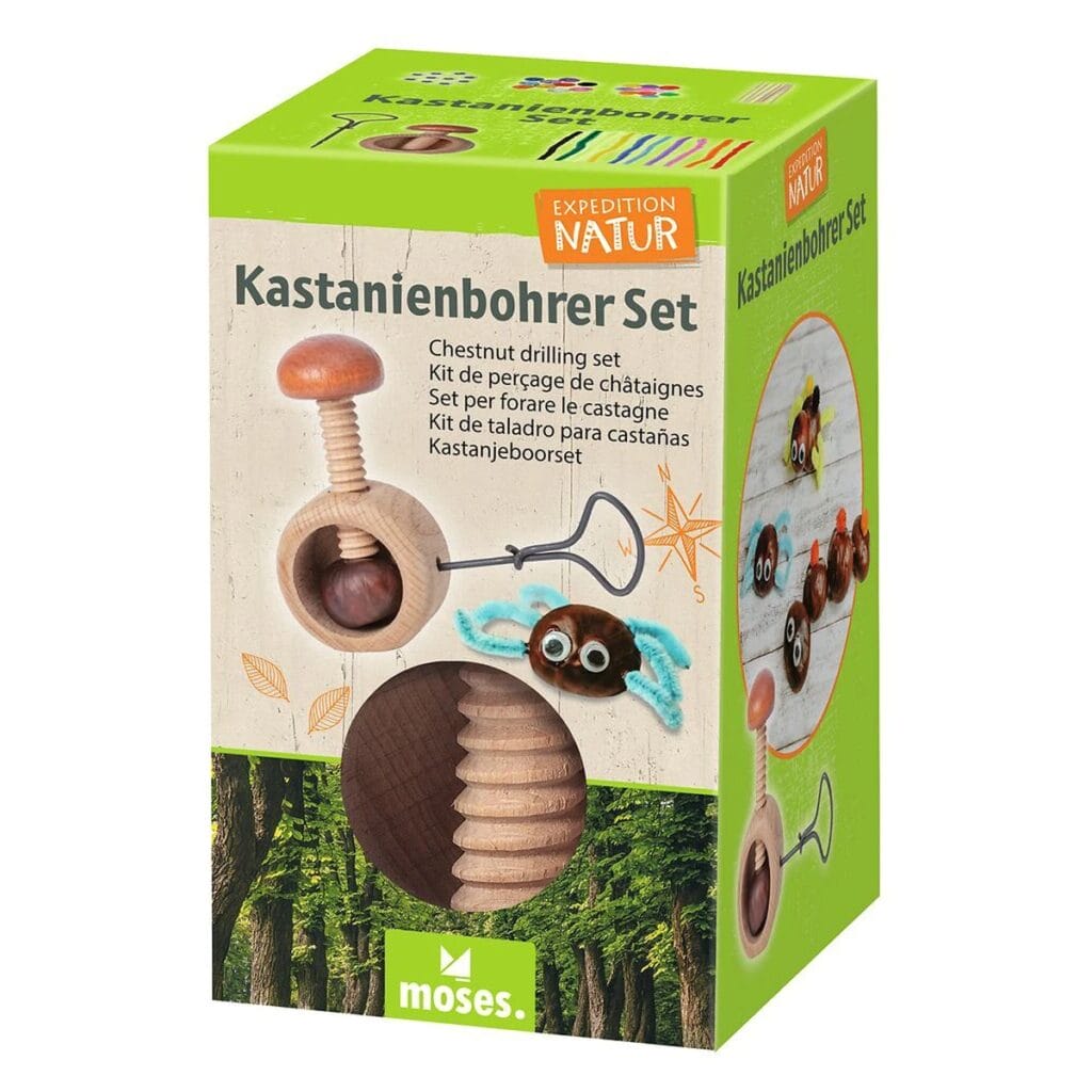 Mit dem Kastanienbohrer-Set werden gesammelte Kastanien im Handumdrehen zu lustigen Figuren. Inkl. Bohrer, Pompons, Wackelaugen & mehr. Ab 6 Jahren.