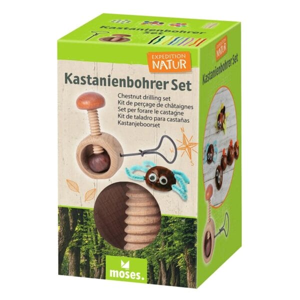 Mit dem Kastanienbohrer-Set werden gesammelte Kastanien im Handumdrehen zu lustigen Figuren. Inkl. Bohrer, Pompons, Wackelaugen & mehr. Ab 6 Jahren.