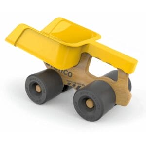 Schaufeltruck aus Buchenholz mit 180°-drehbarer, abnehmbarer Schaufel. Leise Gummi-Räder für drinnen und draussen, geeignet für Kinder ab 12 Monaten.