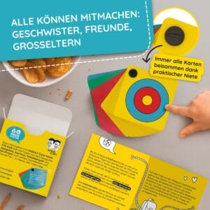 60 Fragekarten im Taschenformat: witzige & tiefsinnige Gespräche für die ganze Familie, ab 6 Jahren. Ideal für unterwegs, im Auto oder am Tisch.