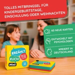 60 Fragekarten im Taschenformat: witzige & tiefsinnige Gespräche für die ganze Familie, ab 6 Jahren. Ideal für unterwegs, im Auto oder am Tisch.