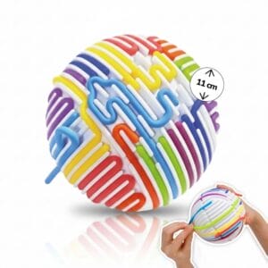 Fidget Sensorik Ball mit 16 bunten Silikonschnüren: Muster stecken, ziehen, zupfen und die Schnüre danach im Ball verstauen. Für Kinder ab 3 Jahren.