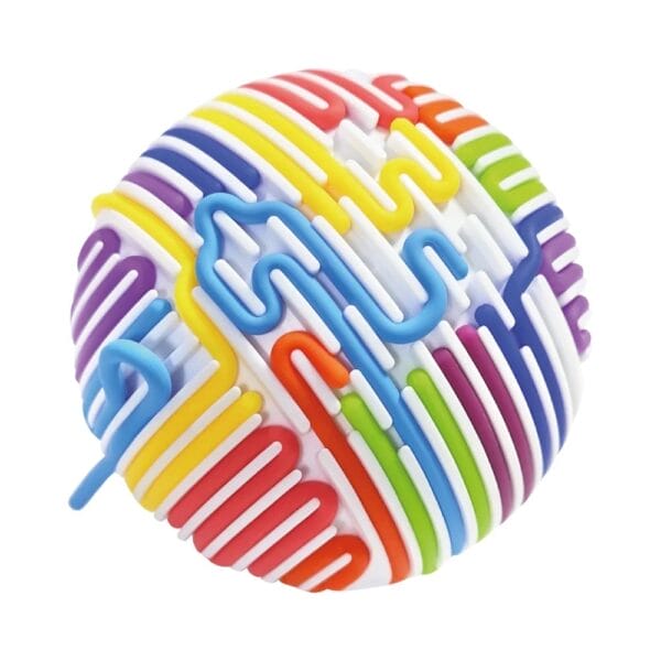 Fidget Sensorik Ball mit 16 bunten Silikonschnüren: Muster stecken, ziehen, zupfen und die Schnüre danach im Ball verstauen. Für Kinder ab 3 Jahren.