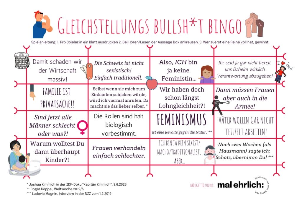 Gleichstellungs Bullsh*t Bingo - Ausdrucken und Ankreuzen, es wird lustig!