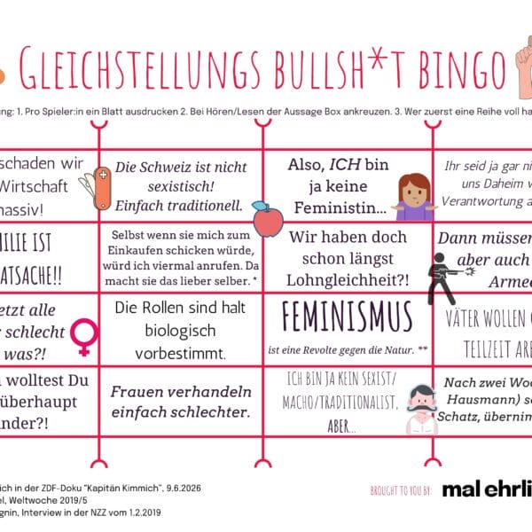 Gleichstellungs Bullsh*t Bingo - Ausdrucken und Ankreuzen, es wird lustig!