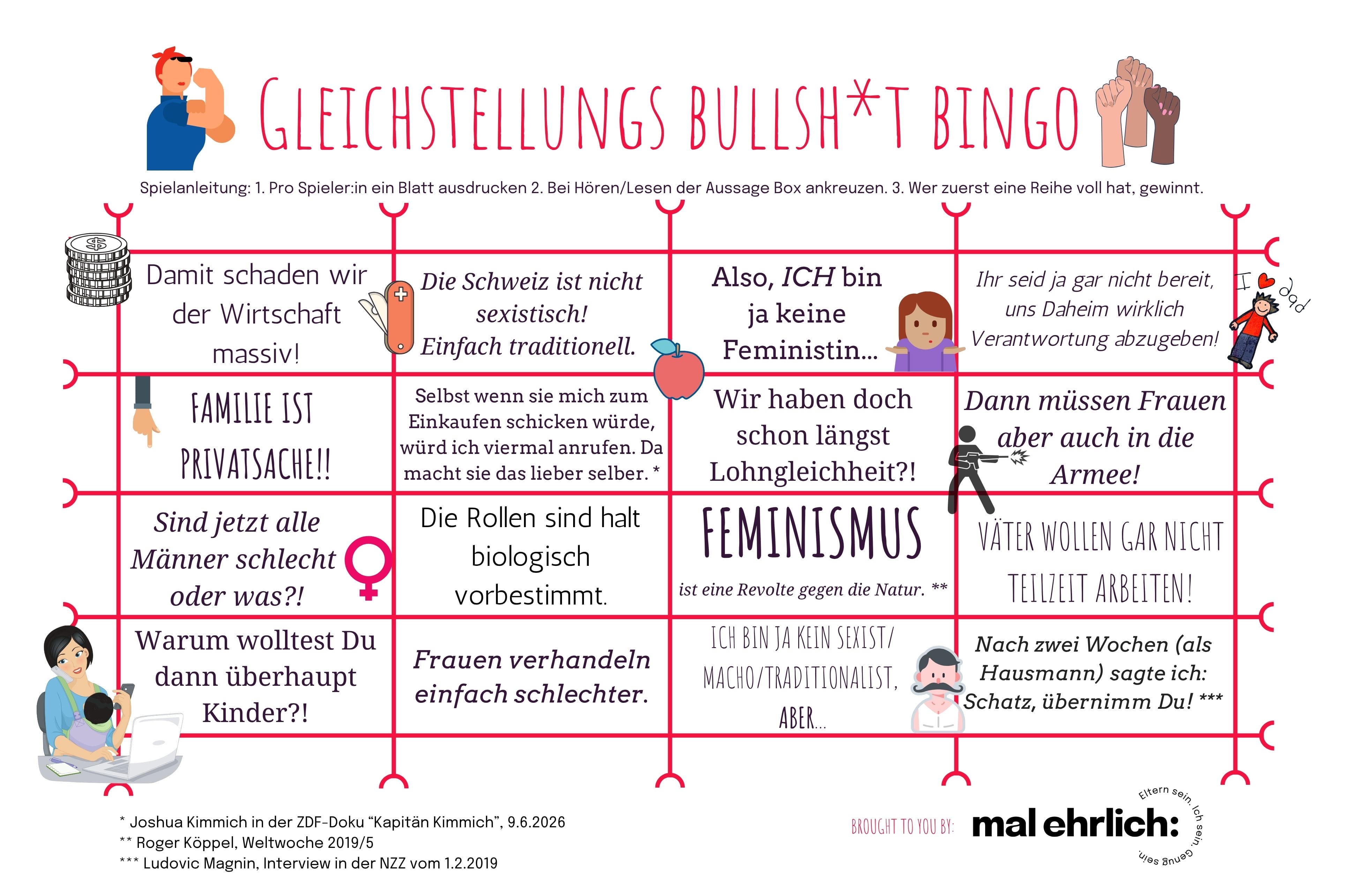Gleichstellungs Bullsh*t Bingo - Ausdrucken und Ankreuzen, es wird lustig!