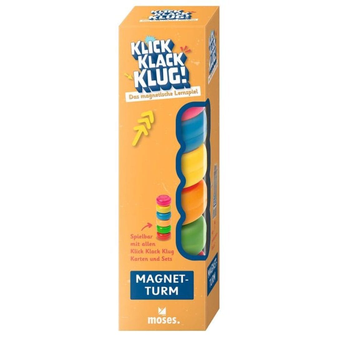 Klick Klack Klug: magnetisches Lernspiel von moses. Starterset, Kartensets und Magnetturm einzeln wählbar – ab 5 Jahren, fördert Konzentration.
