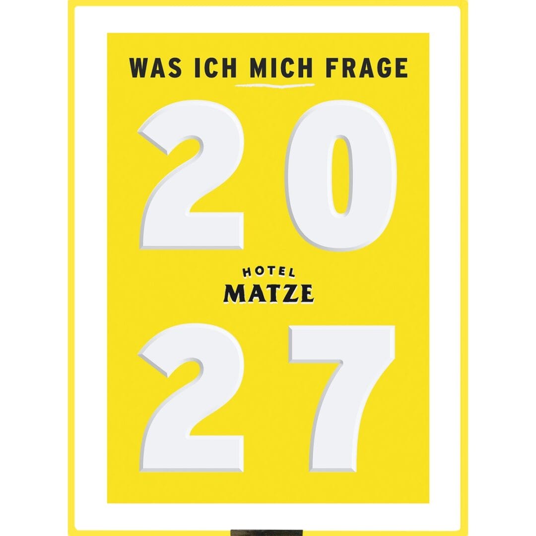 Was ich mich frage 2027: der Fragenkalender von Hotel Matze mit 365 Fragen – eine pro Tag, mit Platz für Notizen und gelber Sammelbox zum Aufbewahren.