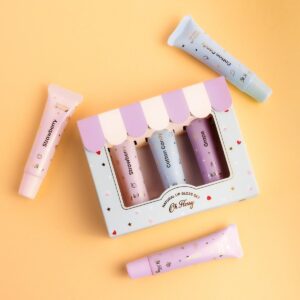 Lipgloss-Set für Kids: drei vegane Glosse in Erdbeere, Zuckerwatte und Traube, handgemacht in Australien. Leichter Glanz, klebt nicht, ohne Nussöl.