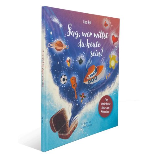 Mitmach-Bilderbuch der Berner Logopädin Lisa Ryf: Kinder entscheiden, wer sie sein wollen, was sie anziehen und essen. Jedes Mal neu. Ab 3 Jahren.